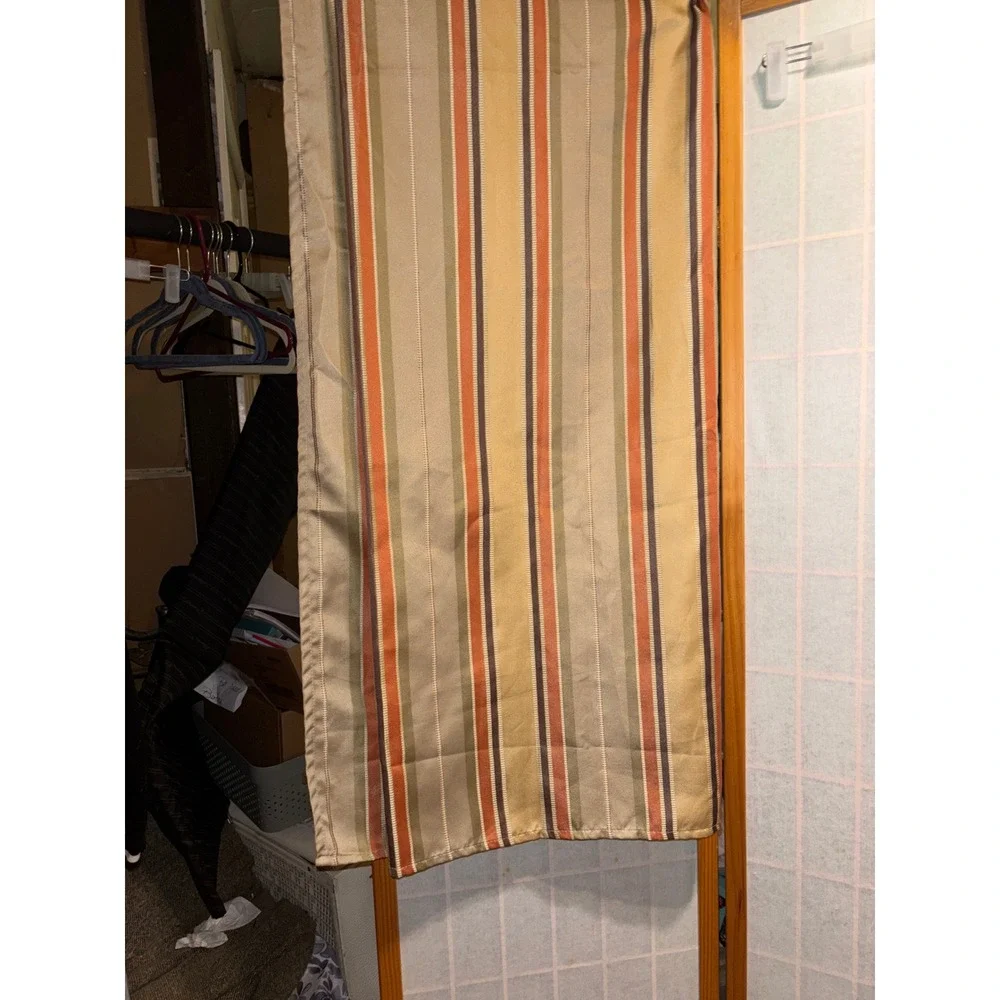 Abbey Hill Striped Fabric Shower Curtain Gold Rust Green Brown Earth Tones